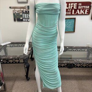 Mint Ruched Corset‑Style Midi Dress – Excellent Condition